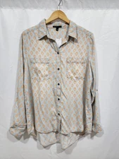 SIGNATURE I STUDIO Women's Button Down Shirt Blue Orange Size L Color Light Wash