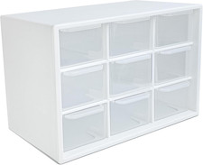 9 Drawer Plastic Organizer for Jewelry Sewing Fishing Craft Bead Container White