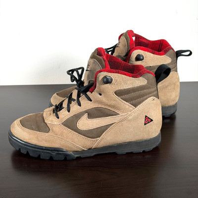 VTG 90's Nike Men's ACG Hiking Boots Style Suede Brown Plaid Size