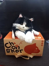 Chongker Life-like Fluffy Cat Plush Backpack Bag Black & White