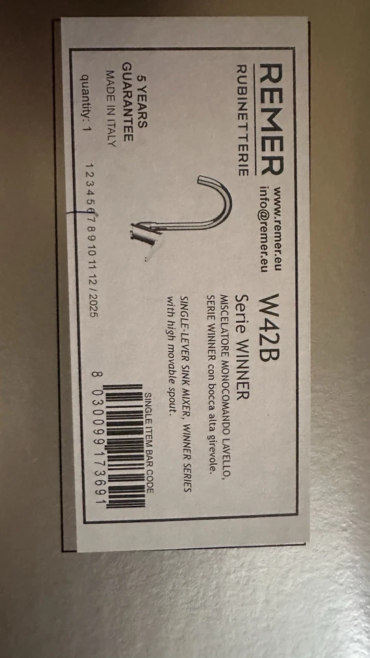 Rubinetto Miscelatore Cucina REMER “winner” W42B Canna Alta Girevole - Immagine 3 di 3