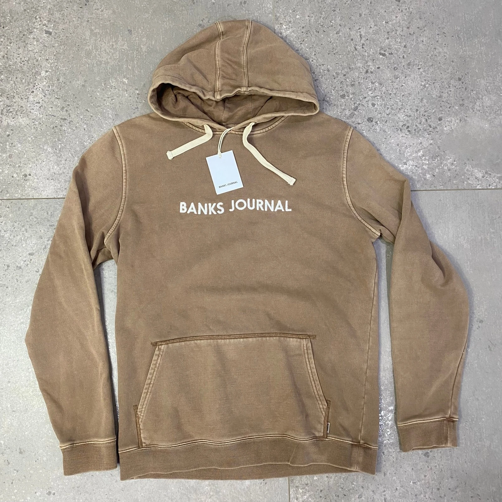 Banks Journal Label Hoodie Men's L Clay Organic Cotton Pullover Fleece
