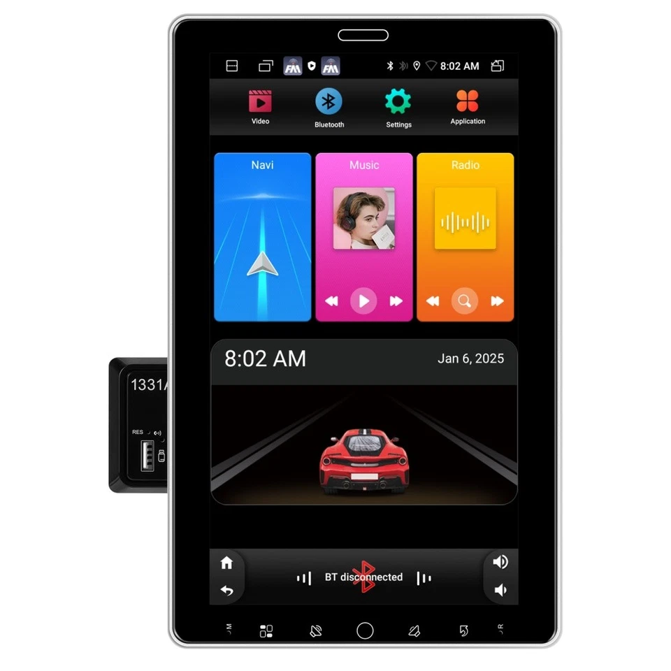 10.1" Single 1 DIN Rotatable Android 15 Car Stereo Radio GPS Navi Wifi FM 2+64GB - Image 2 of 4
