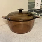 Vtg Visions Corning Ware Pyrex Amber 4.5L Glass Dutch Oven Stock Pot & Lid