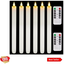 6 Pcs Flameless Taper Candles with Remote Timer and Dimmer, White Candle Stic...