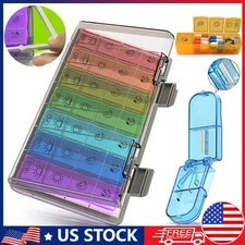 Weekly Pill Box Organizer 4 Times A Day Moisture-Proof Medicine Case with Cutter