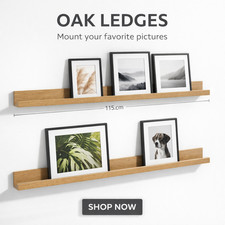 Oak Effect Picture Ledge Wall Shelf 115cm Floating Display Shelf For Photo Frame