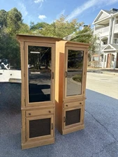 Pair of Bernhardt Display Oakwood Finish Cabinet with Glass Doors 