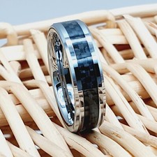 Men's Tungsten Wedding Ring High Polish Band with Black Carbon Fiber Inlay