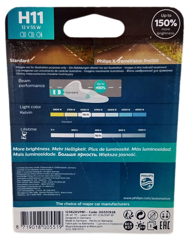 H11 12V 55W PGJ19-2 X-tremeVision Pro150 2St. Blister Philips 12362XVPB1 - Bild 2 von 2