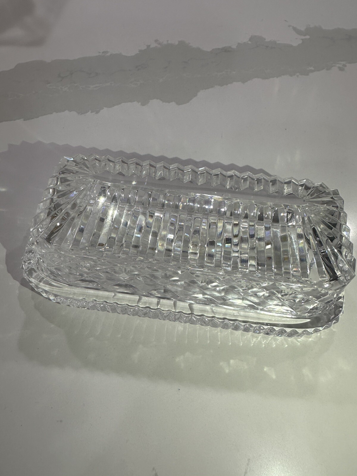 Beautiful VTG Waterford Hand Cut Crystal Covered Butter Dish With