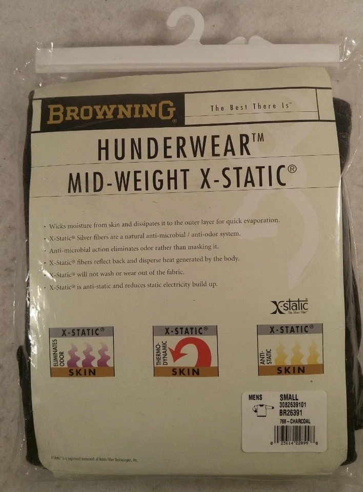 Browning Hunderwear Charcoal Mid-Weight X-Static Base Layer Top Pant Thermal Men - Image 4 of 4
