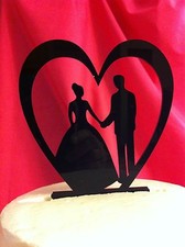 Silhouette Heart Bride Groom Holding Hands Acrylic Wedding Cake Topper MADE In U