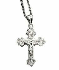 Crucifix 925 Sterling Silver Tone Cross Christ Jesus Chain 1 1/4 Inch
