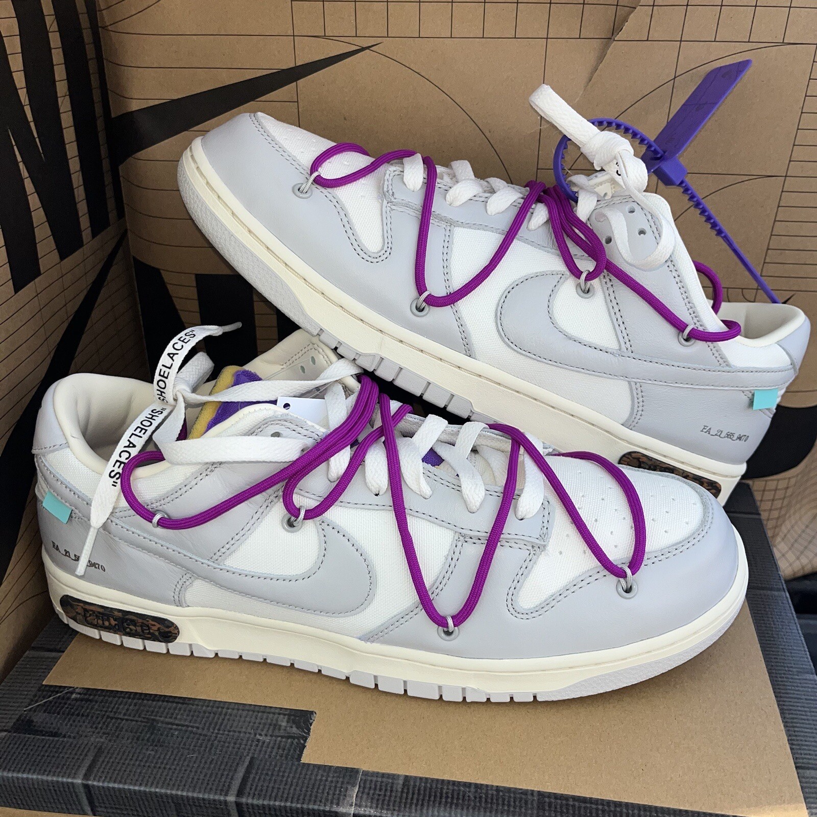 OFF WHITE X NIKE Nuove scarpe da uomo Nike Off White x Dunk Low ""Lotto 28 di 50"" DM1602 111 taglia 12 RARE