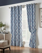 1 Pair Of GEORGIA Geometric Unlined Thermal Blockout Eyelet Curtains 2 Colours