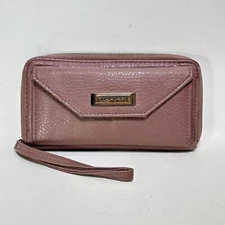 TAHARI Wristlet Wallet Pink Faux Leather Clutch Envelope  Accordion Bifold