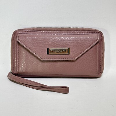 TAHARI Wristlet Wallet Pink Faux Leather Clutch Envelope Accordion Bifold 