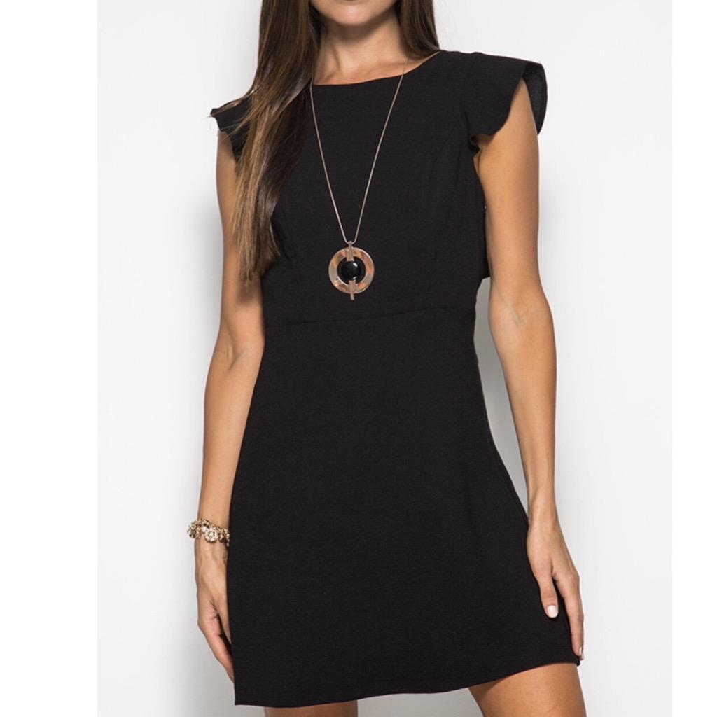 NEW NWT Boutique Small Black Ruffle Fit & Flare Dress Flutter Sleeve Open  Back | eBay