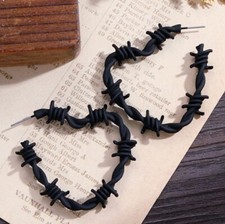 New Black Heart Barb Wire Spike Hoop Earrings Biker/Goth Valentine's