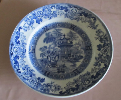 Plate Faience Creil Montereau Pagoda Blue