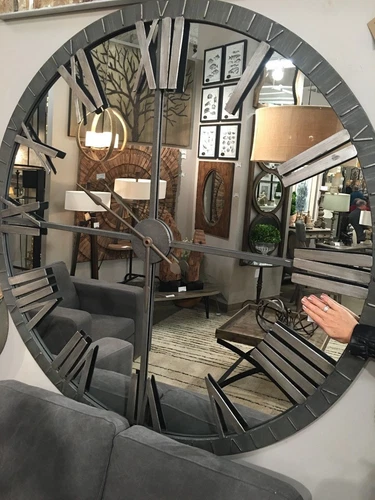 AMELIE MIRRORED XXL 60" AGED METAL ROUND WALL ROMAN CLOCK 06419 - Picture 1 of 4