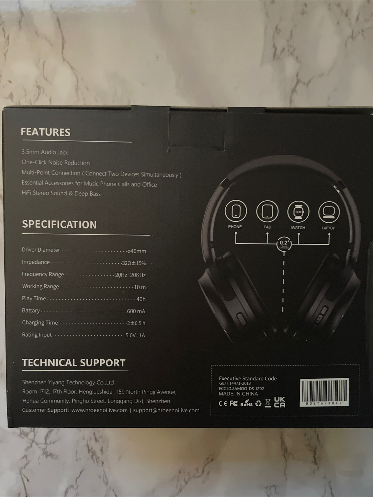 HROEENOI JZ02 Black Active Noise Cancelling Wireless Bluetooth