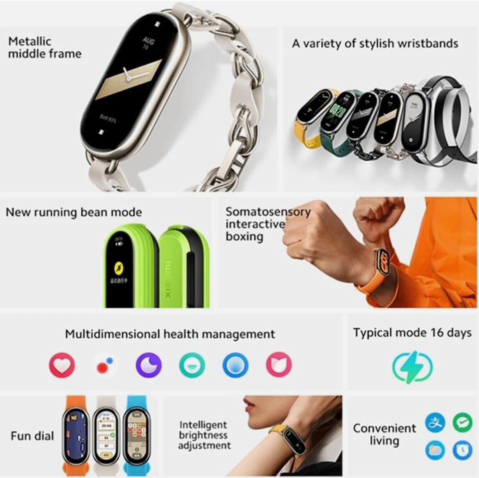 NOVO Xiaomi Mi Band8/NFC Smart Bracelet AMOLED Relógio Rastreador de Frequência Cardíaca Fitness - Imagem 2 de 4