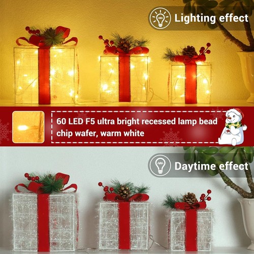Weihnachtsdeko LED Geschenkbox 3-teilig mit LED Set Beleuchtet Weihnachten C188 - Bild 3 von 8
