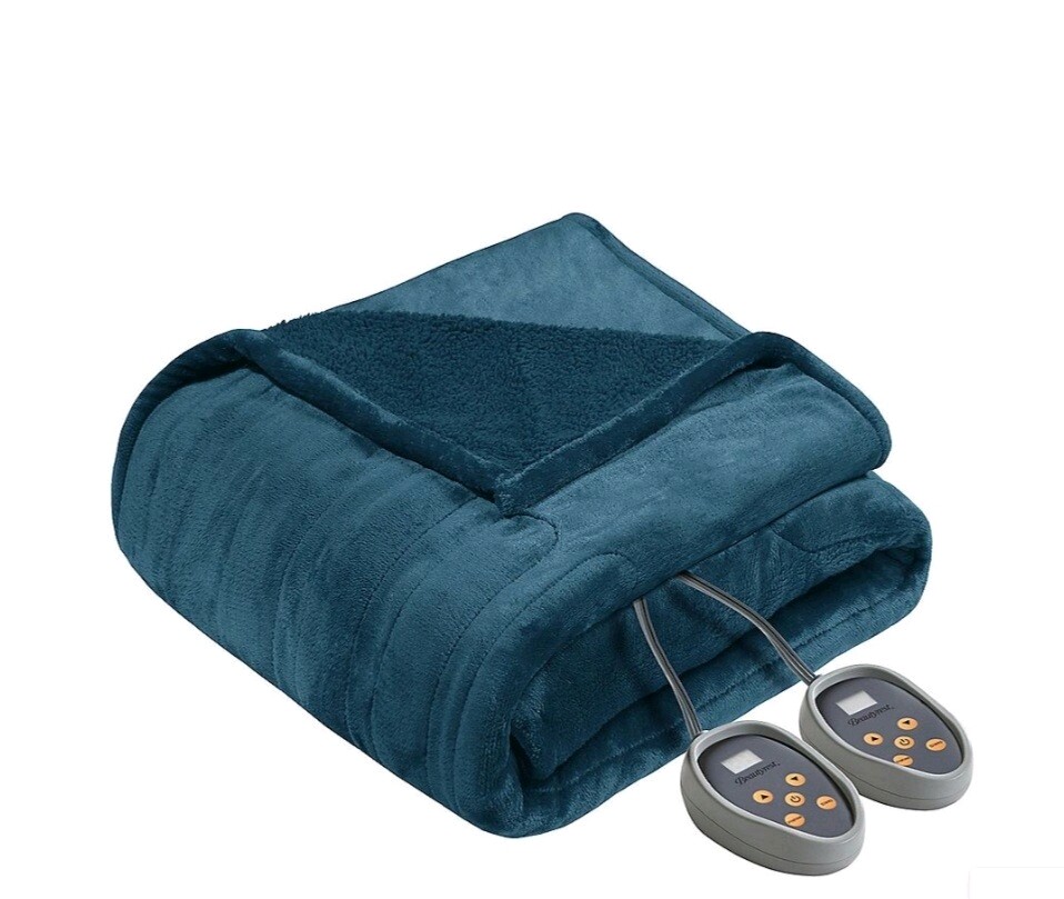 Beautyrest Heated Microlight to Berber Blanket, Saphire Teal