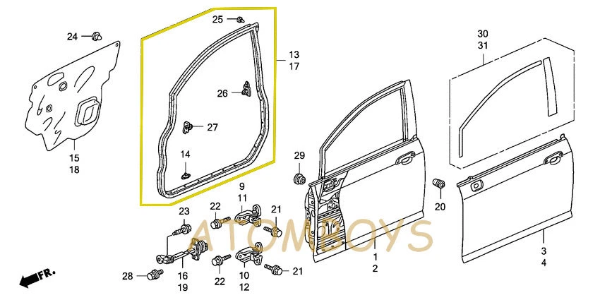 FOR HONDA FIT JAZZ GD1 GD2 GD3 GD4 GD5 4 DOOR SEAL RUBBER WEATHERSTRIP - Изображение 2 из 4
