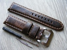 For PANERAI Luminor Marina PAM 26mm Vintage Dark Brown Leather Watch Strap Band