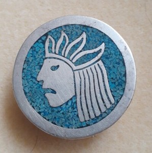 Taxco Mexico Sterling Silver Turquoise Inlay Aztec Warrior Pill Box TL-12 RLL