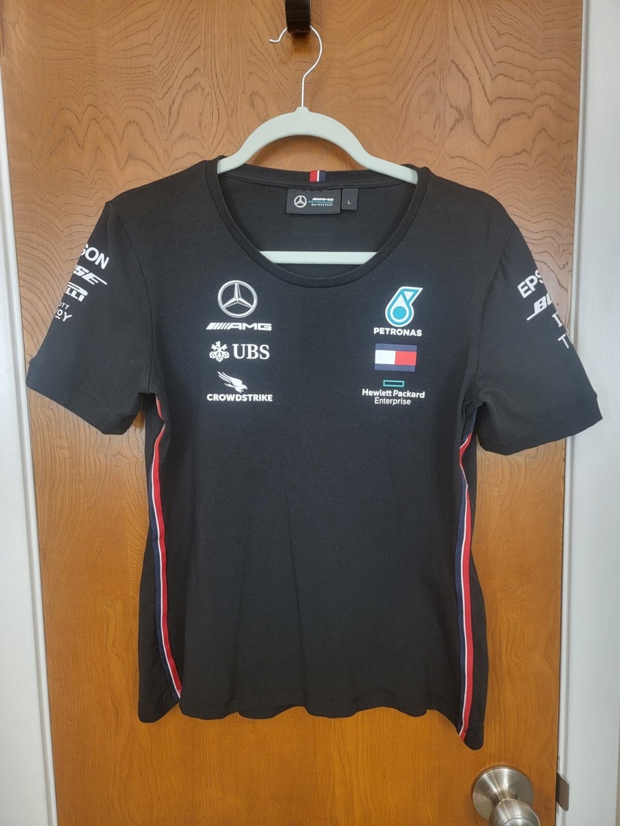 Mercedes AMG Petronas F1 Team Black Shirt 2021 Large Women's Cut Top 44  77