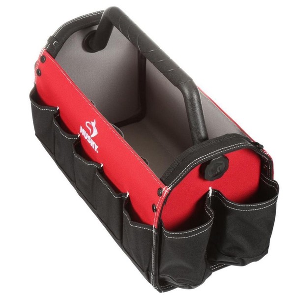 Husky 17 in. Durable Fabric Open Tool Bag Tote Box Top Storage w