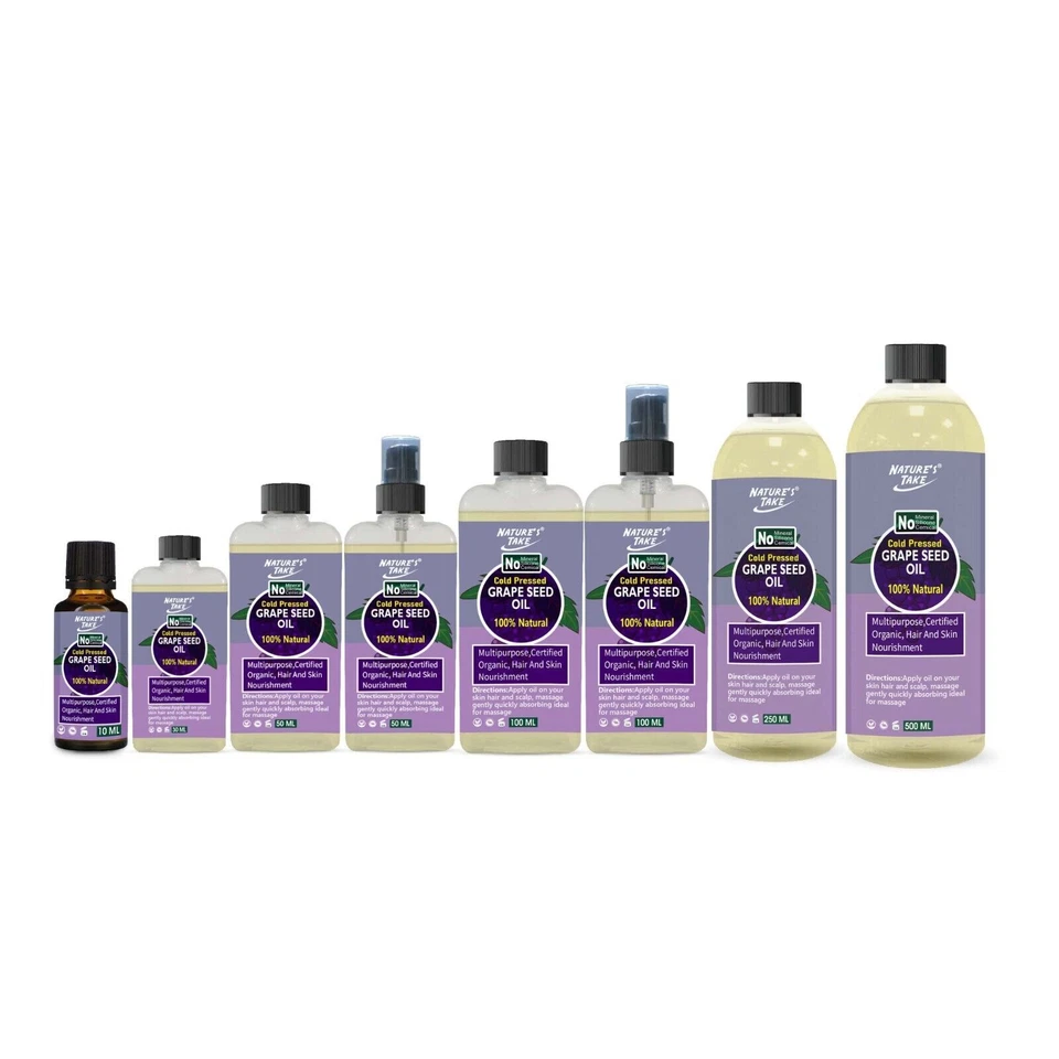 NATURE'S TAKE GRAPESEED OIL 100% Pure Organic Natural Cold Pressed Unrefined Skin Hair Face UK