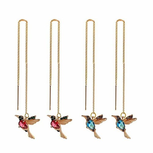 Boucles d'oreilles oiseau colibri mode fileteur clou crochet long gland cristal - Photo 3 sur 78