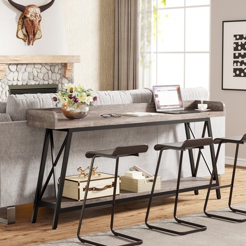 71" Long Narrow Sofa Table with Storage, 2-Tier Console Table Entryway Hallway - Picture 17 of 24