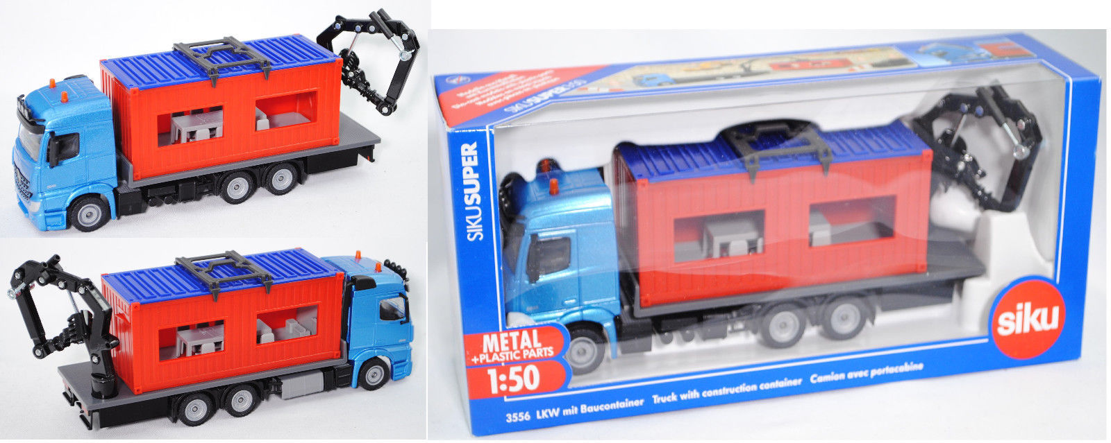 SIKU SUPER 1:50 LKW MERCEDES BENZ  MIT BAUCONTAINER    ART 3556