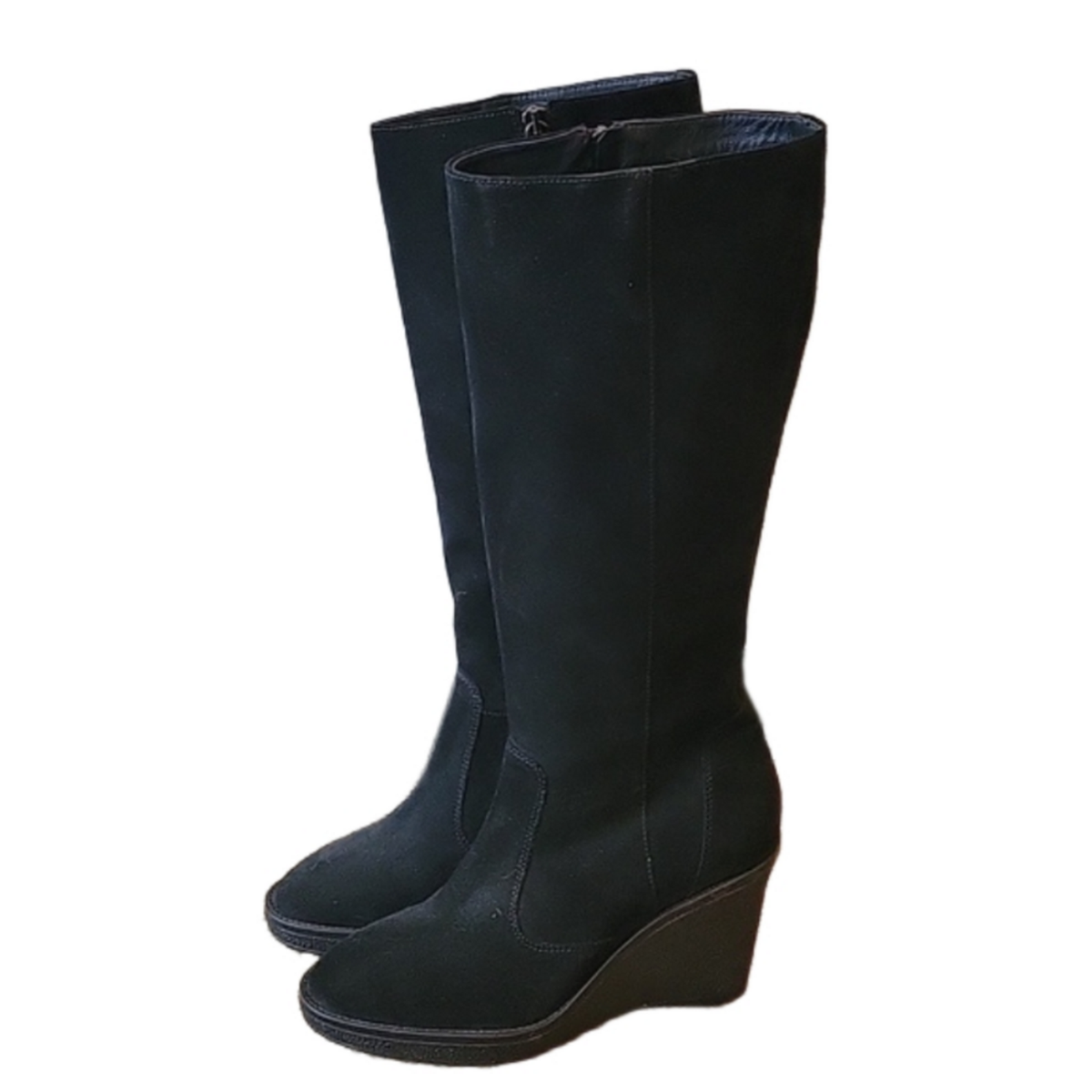 GRIGIARANCIO black suede leather knee-high wedge Size 38 women's