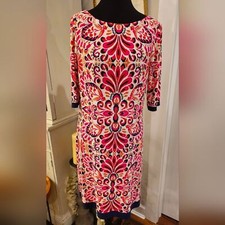 ELIZA J Pink & Orange Ikat Three-Quarter Sleeve Shift Dress Size 8