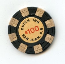 100.00 Chip from the Dutch Inn Casino San Juan Puerto Rico H&C 8 White