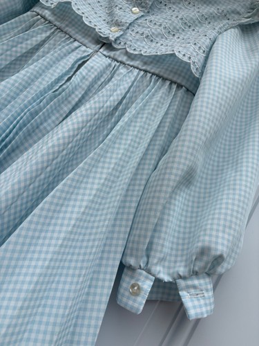 Vestido Dorissa of Miami Vintage Niñas 10 Cuadros Años 70 Volantes Plisado Largo Victoriano - Imagen 4 de 15