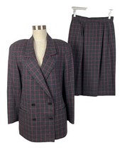 Vintage Breckenridge Jacket and Skirt Suit Black w Pink Plaid Size 6 and 8 UNION