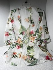 Swimsuit Coverup Size M Tropical Pink, Orange, Green, White Sheer Open Front