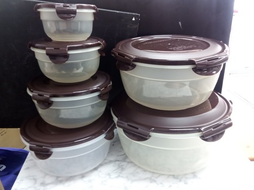 LOCK N LOCK 6-PC Round Nesting Set Storage Containers w/ Lids & Handle