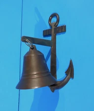 VTG BRASS SHIPS BELL & ANCHOR WALL MOUNT NAUTICAL DINNER BELL/DOOR BELL/ DECOR