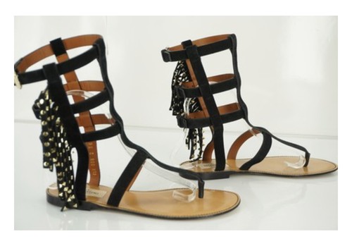 Valentino Fringed Rockstud Gladiator Flat Sandals Sz 38 New Caged Black $1675 - 第 1/6 張圖片