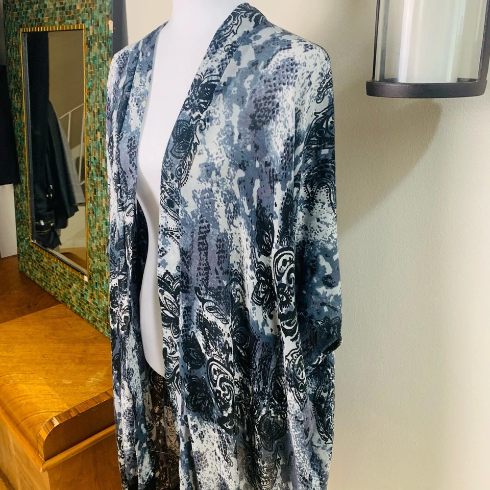 Cárdigan Avenue Talla Única Mantón Abierto Kimono Pizarra Azul Gris Flecos Foto 4 de 4