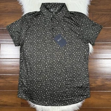 BYLT Men's Size Large Safari Camo Animal Print 19th Hole Polo Shirt Leopard